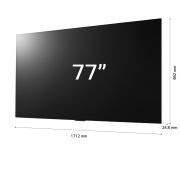 Vista laterale leggermente inclinata verso destra del TV LG OLED evo, OLED G4 sulla parete